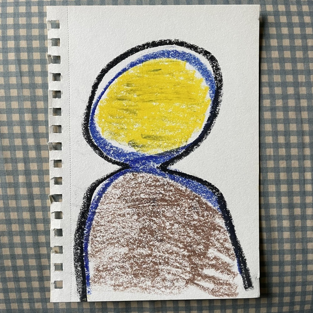 OMAN Original Crayon Drawing Outsider Art Minimalist Abstract Portrait 5.5x8.5